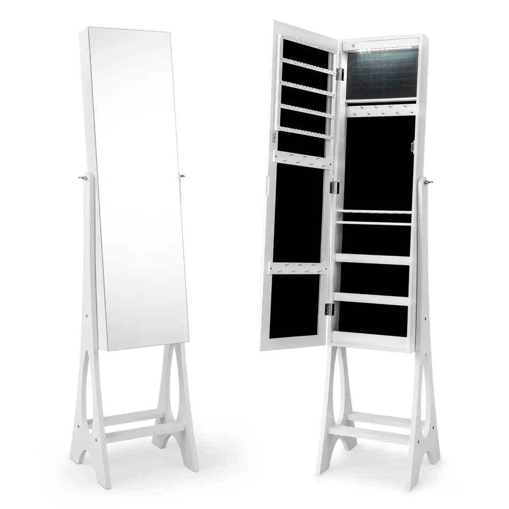 Freestanding Jewelry Cabinet Armoire Organizer with Bevel Edge Mirror-White - White - Jewelry Armoires