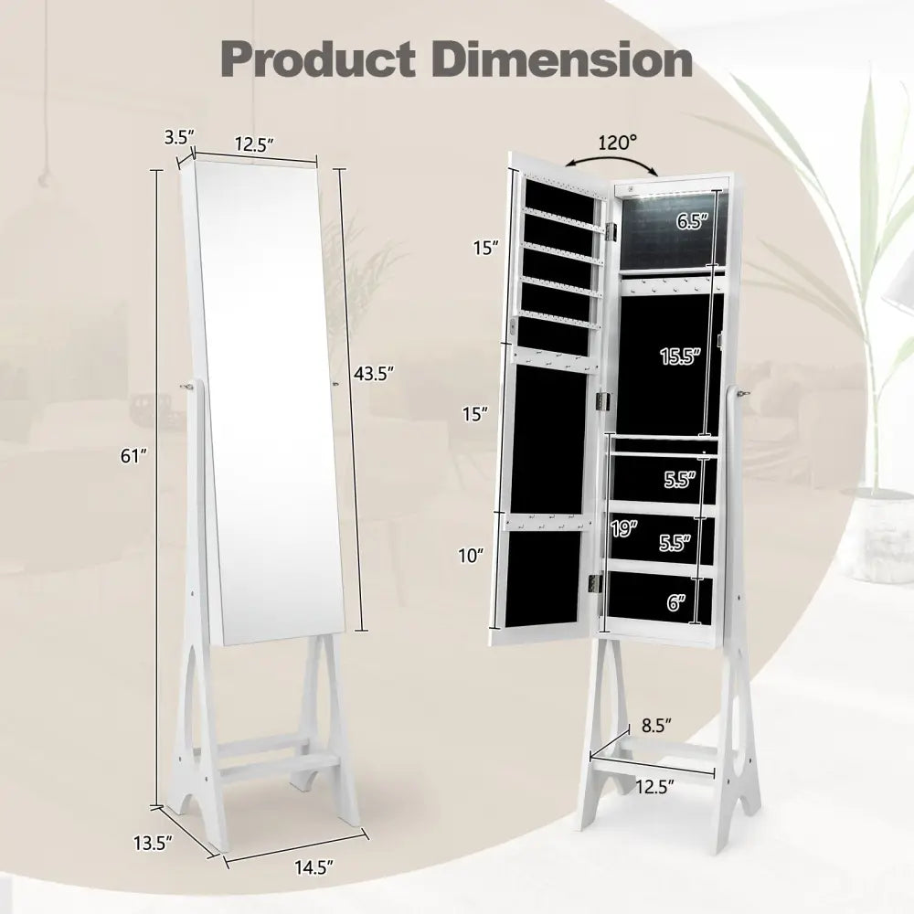 Freestanding Jewelry Cabinet Armoire Organizer with Bevel Edge Mirror-White - White - Jewelry Armoires