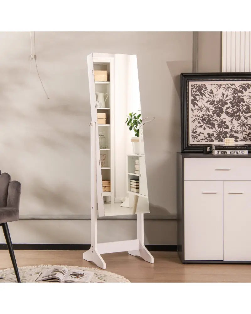Freestanding Jewelry Cabinet with Full Length Mirror and LED Lights-White - White - Jewelry Armoires