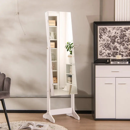 Freestanding Jewelry Cabinet with Full Length Mirror and LED Lights-White - White - Jewelry Armoires