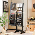 Freestanding Jewelry Cabinet with Full Length Mirror-Black - Black - Jewelry Armoires