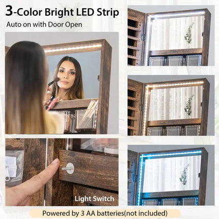 Freestanding Jewelry Cabinet with Full-Length Mirror-Rustic Brown - Rustic Brown - Jewelry Armoires