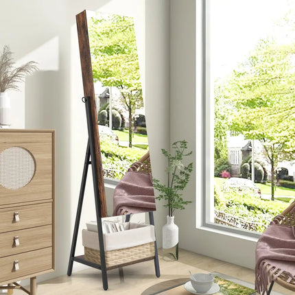 Freestanding Jewelry Cabinet with Full-Length Mirror-Rustic Brown - Rustic Brown - Jewelry Armoires