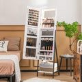 Freestanding Jewelry Cabinet with Full-Length Mirror-White - White - Jewelry Armoires
