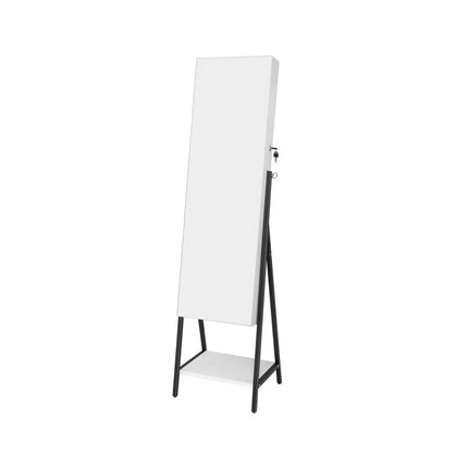 Freestanding Jewelry Cabinet with Full-Length Mirror-White - White - Jewelry Armoires