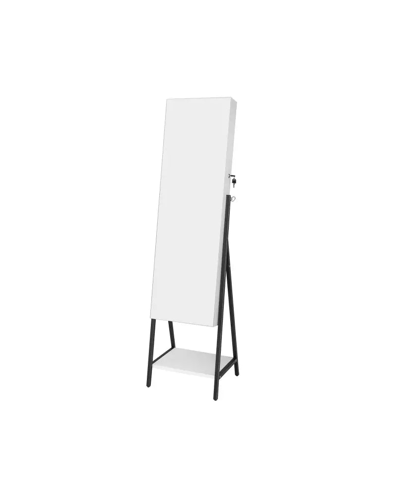 Freestanding Jewelry Cabinet with Full-Length Mirror-White - White - Jewelry Armoires