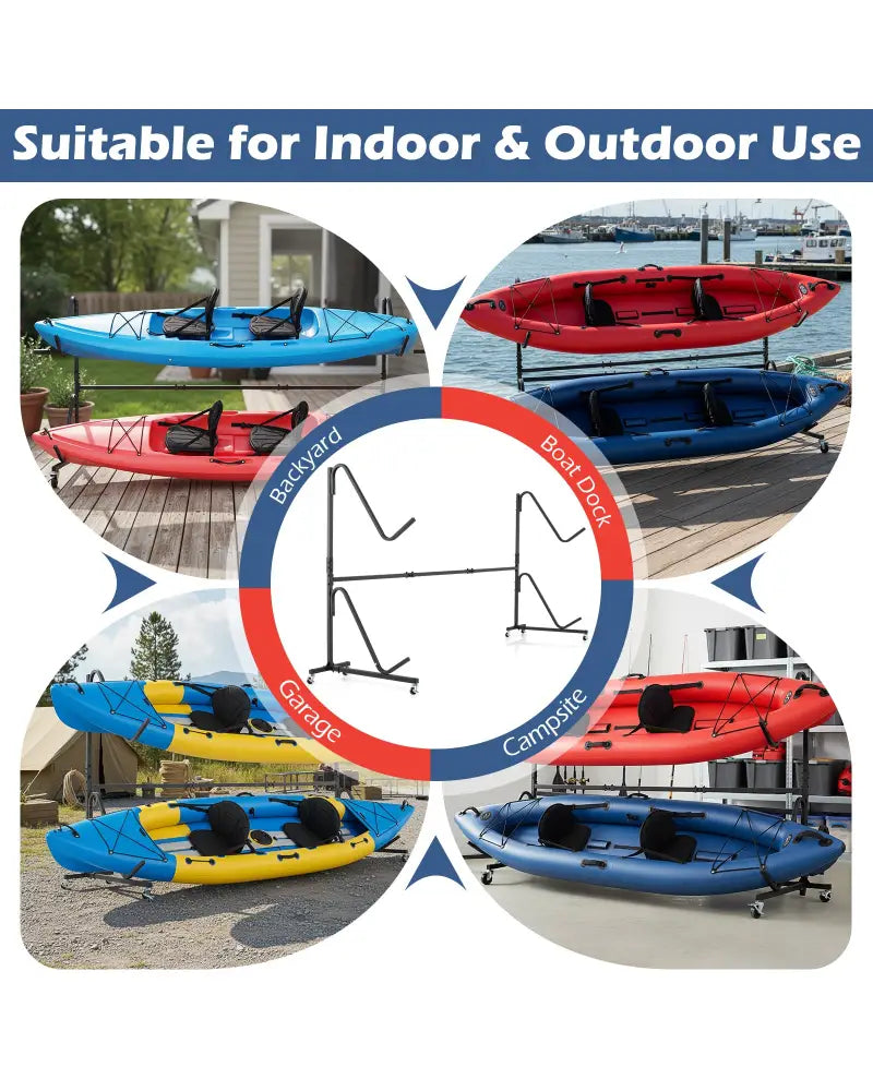 Freestanding Kayak Storage Rack with 6 Lockable Wheels-Black - Black - Surfing