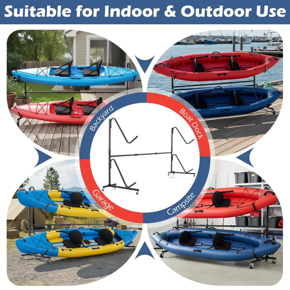 Freestanding Kayak Storage Rack with 6 Lockable Wheels-Black - Black - Surfing