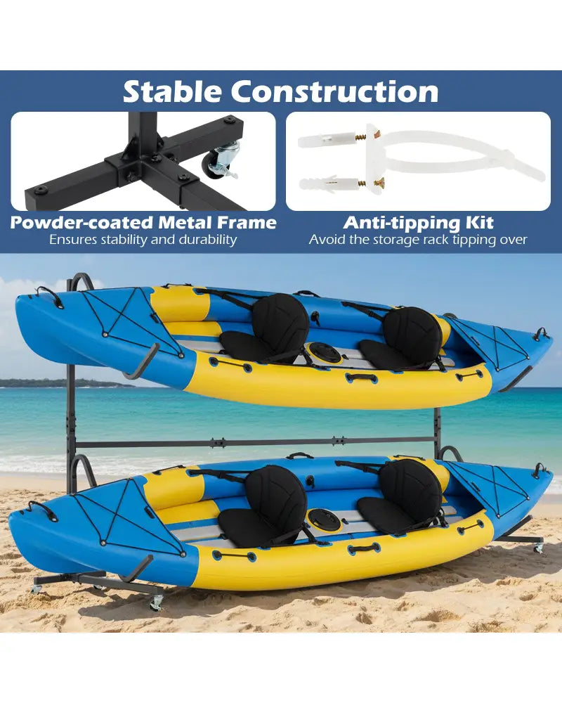 Freestanding Kayak Storage Rack with 6 Lockable Wheels-Black - Black - Surfing