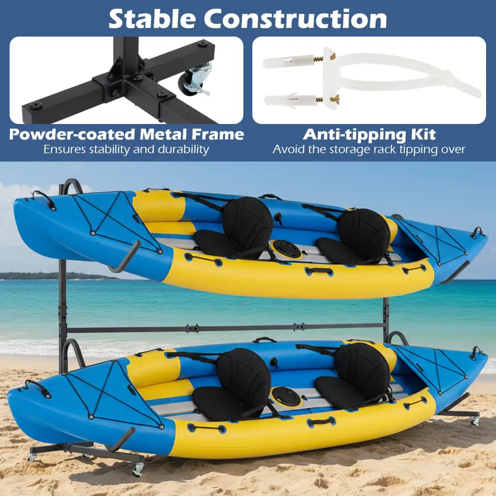Freestanding Kayak Storage Rack with 6 Lockable Wheels-Black - Black - Surfing