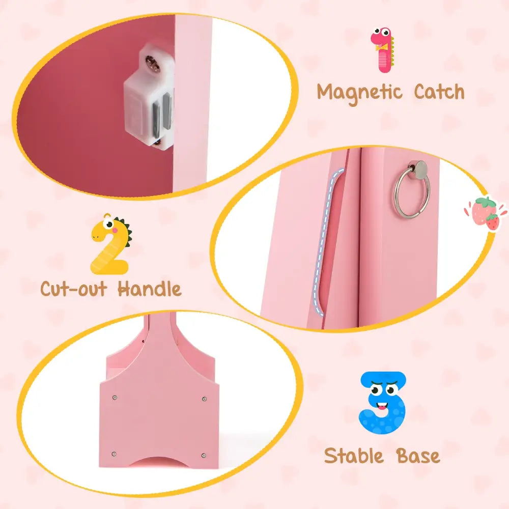 Freestanding Kids Jewelry Armoire Cabinet with Storage and 2 Tilt Angles-Pink - Pink - Kids Vanities