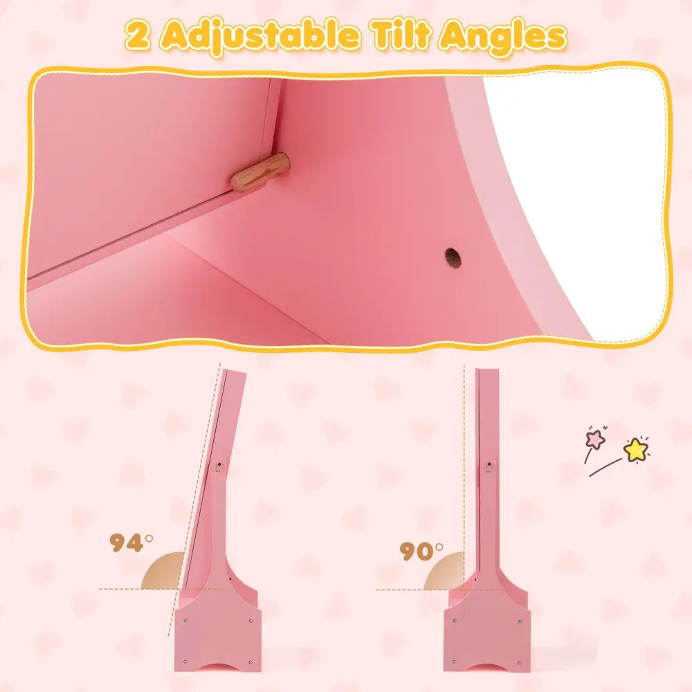 Freestanding Kids Jewelry Armoire Cabinet with Storage and 2 Tilt Angles-Pink - Pink - Kids Vanities