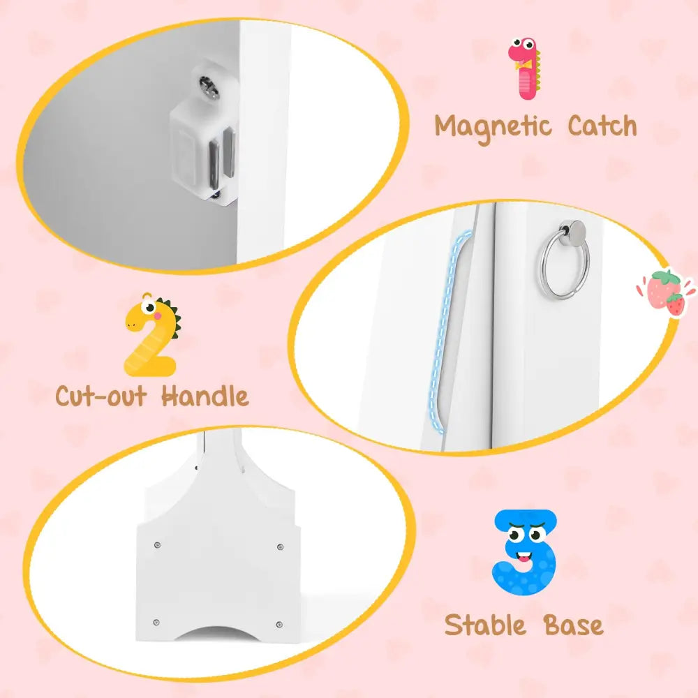 Freestanding Kids Jewelry Armoire Cabinet with Storage and 2 Tilt Angles-White - White - Kids Vanities