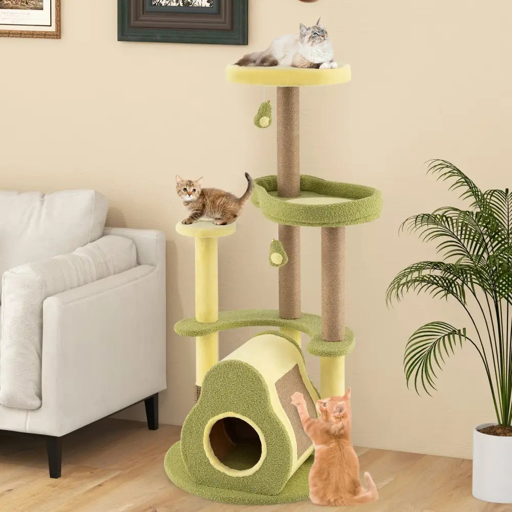 Freestanding Multi-level Avocado Cat Tower with Private Condo-Green - Green - Cat Trees Condos & Scratchers
