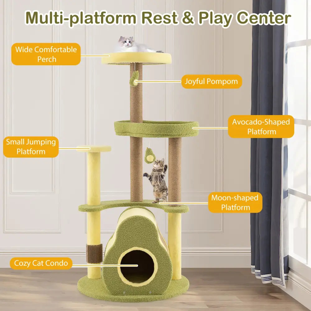 Freestanding Multi-level Avocado Cat Tower with Private Condo-Green - Green - Cat Trees Condos & Scratchers