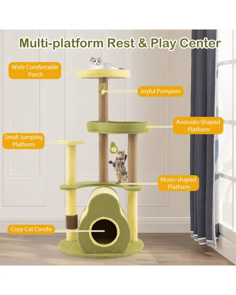Freestanding Multi-level Avocado Cat Tower with Private Condo-Green - Green - Cat Trees Condos & Scratchers