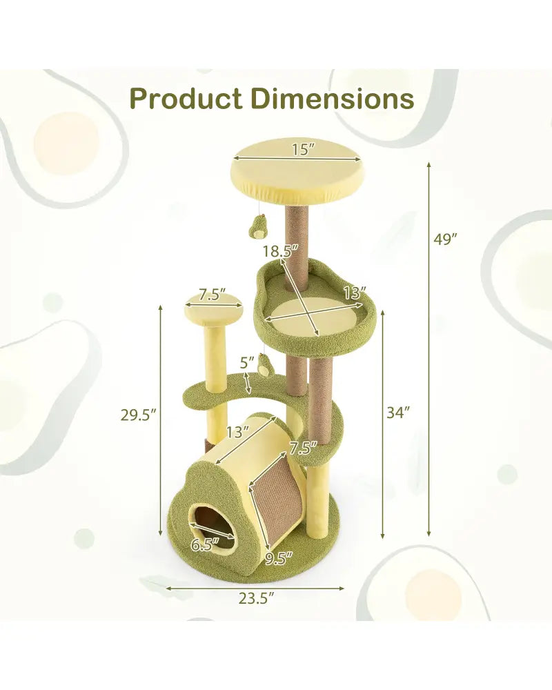 Freestanding Multi-level Avocado Cat Tower with Private Condo-Green - Green - Cat Trees Condos & Scratchers