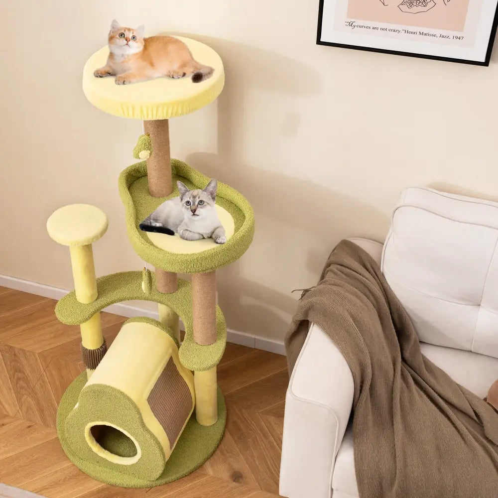 Freestanding Multi-level Avocado Cat Tower with Private Condo-Green - Green - Cat Trees Condos & Scratchers