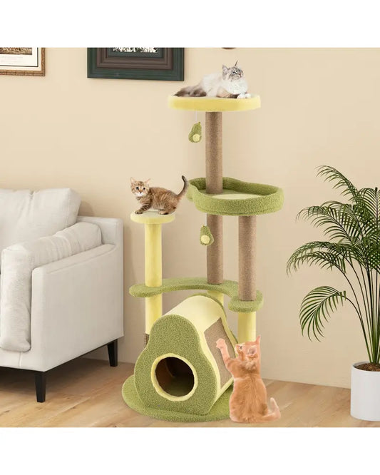 Freestanding Multi-level Avocado Cat Tower with Private Condo-Green - Green - Cat Trees Condos & Scratchers