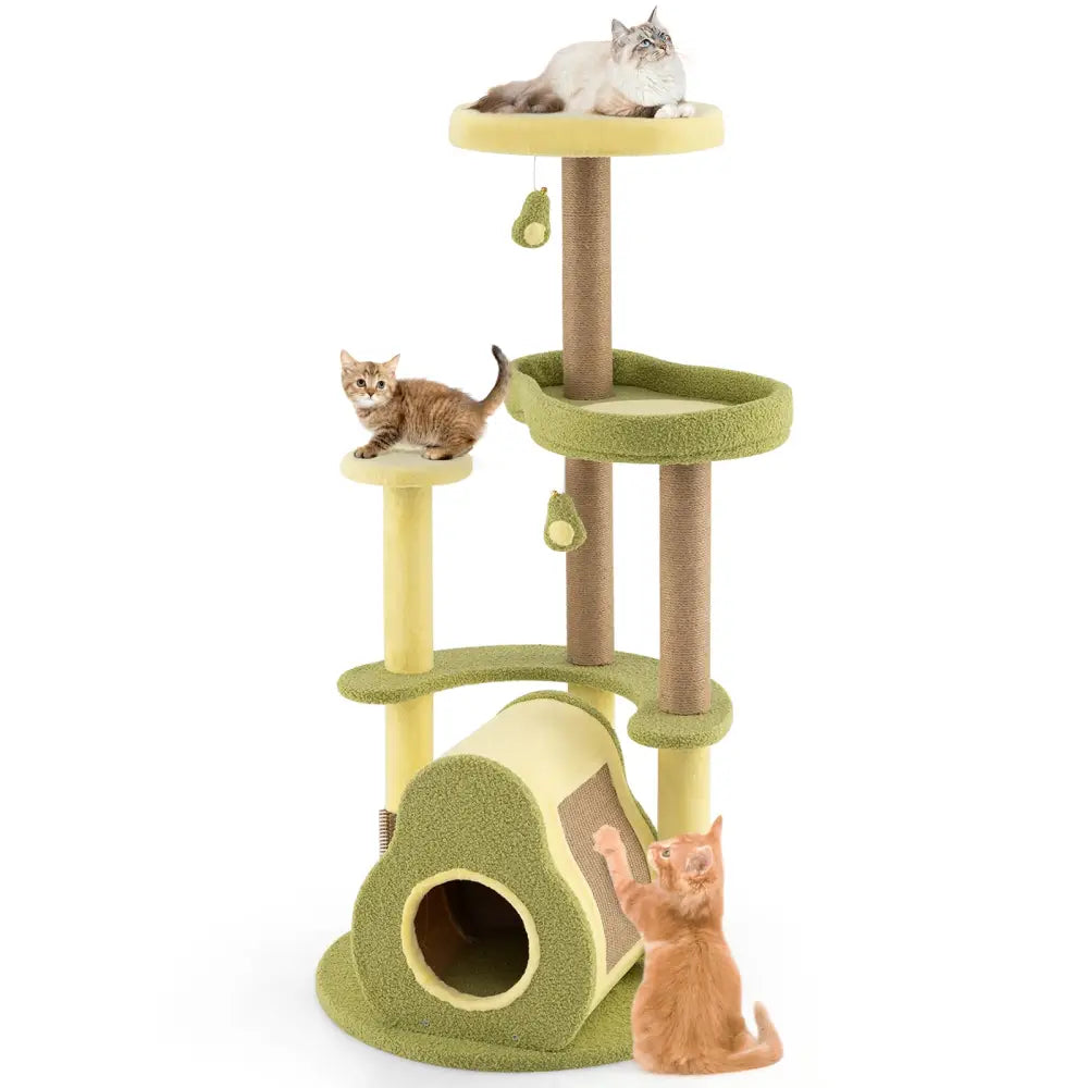 Freestanding Multi-level Avocado Cat Tower with Private Condo-Green - Green - Cat Trees Condos & Scratchers