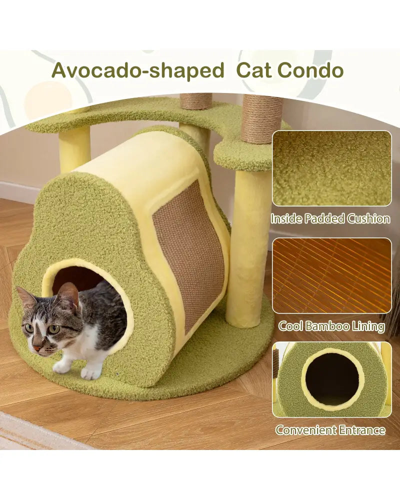 Freestanding Multi-level Avocado Cat Tower with Private Condo-Green - Green - Cat Trees Condos & Scratchers