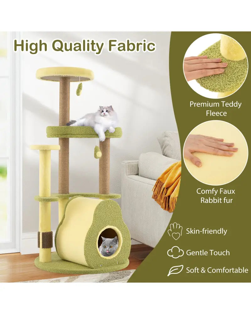 Freestanding Multi-level Avocado Cat Tower with Private Condo-Green - Green - Cat Trees Condos & Scratchers