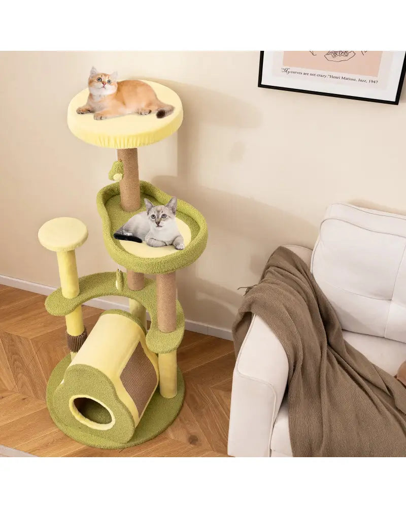 Freestanding Multi-level Avocado Cat Tower with Private Condo-Green - Green - Cat Trees Condos & Scratchers