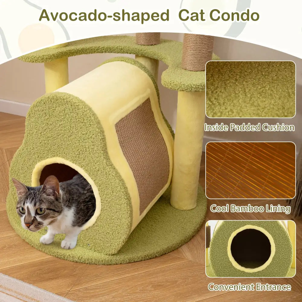 Freestanding Multi-level Avocado Cat Tower with Private Condo-Green - Green - Cat Trees Condos & Scratchers