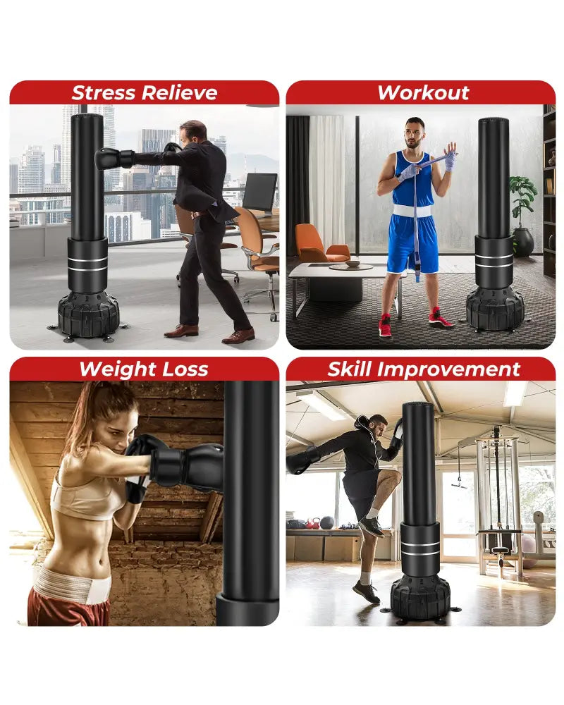 Freestanding Punching Bag 71 Inch Boxing Bag with 25 Suction Cups Gloves and Filling Base - Black - Boxing & Martial