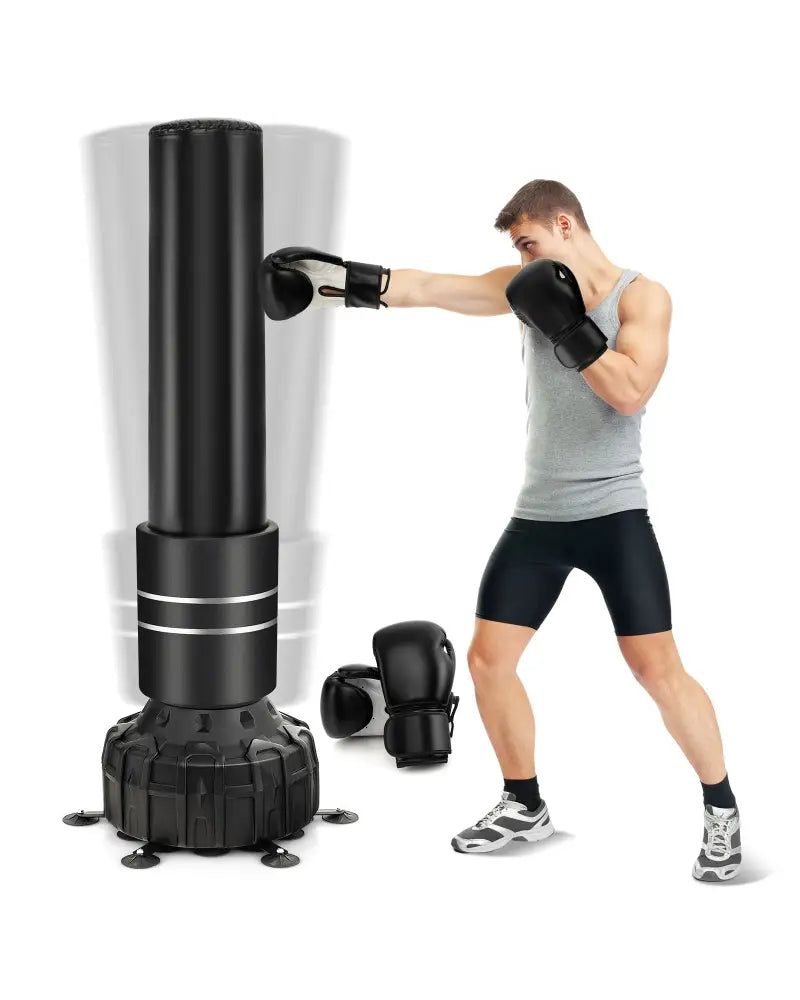Freestanding Punching Bag 71 Inch Boxing Bag with 25 Suction Cups Gloves and Filling Base - Black - Boxing & Martial
