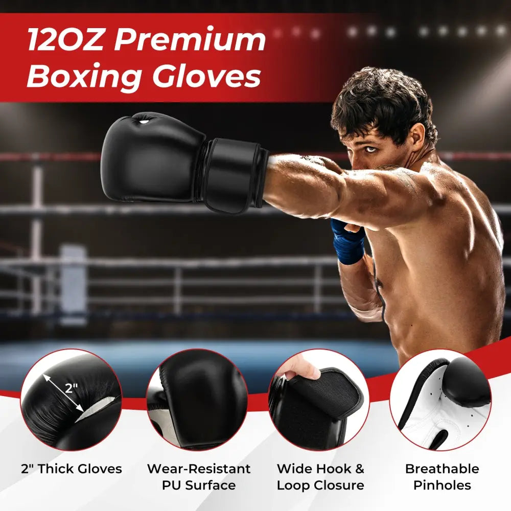 Freestanding Punching Bag 71 Inch Boxing Bag with 25 Suction Cups Gloves and Filling Base - Black - Boxing & Martial