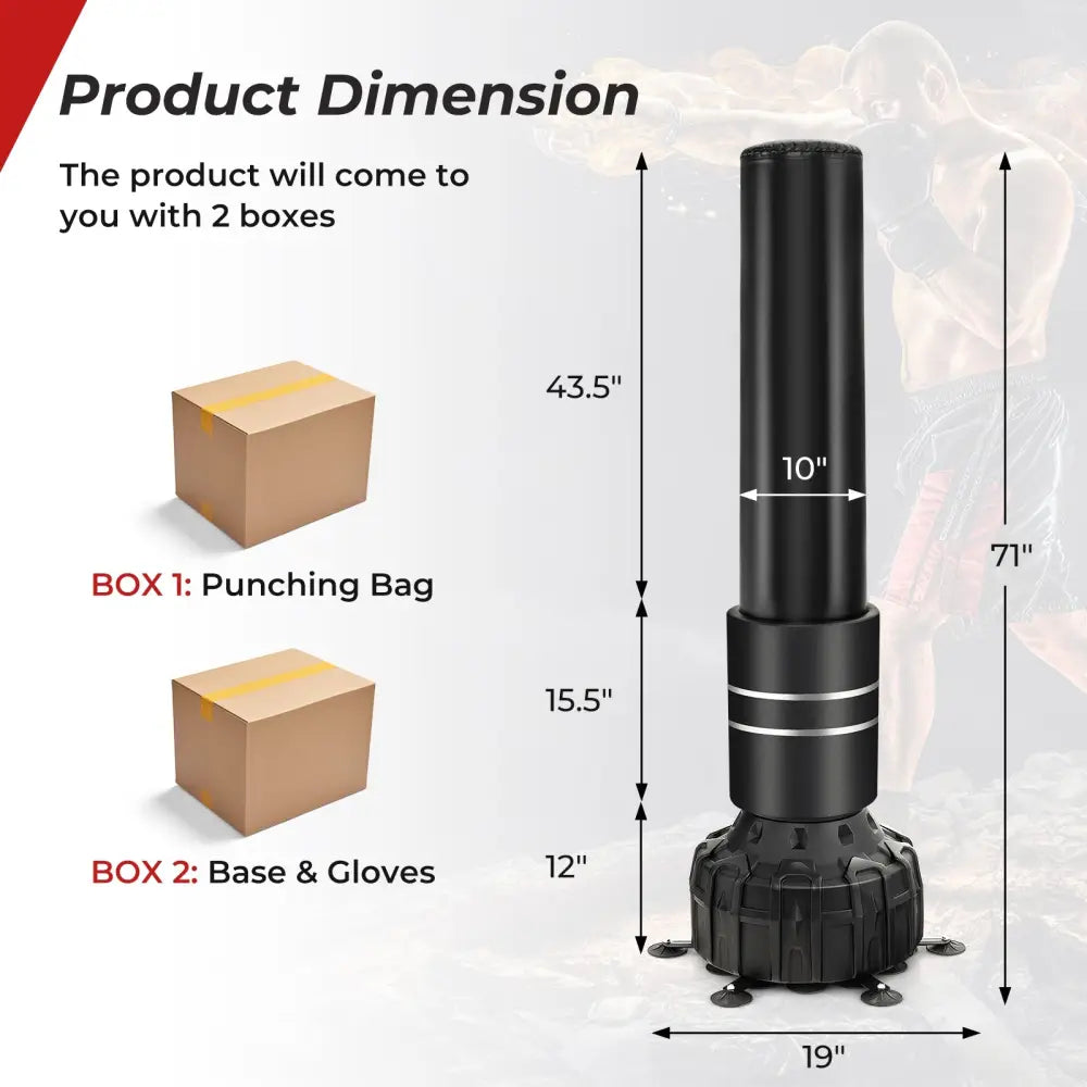 Freestanding Punching Bag 71 Inch Boxing Bag with 25 Suction Cups Gloves and Filling Base - Black - Boxing & Martial