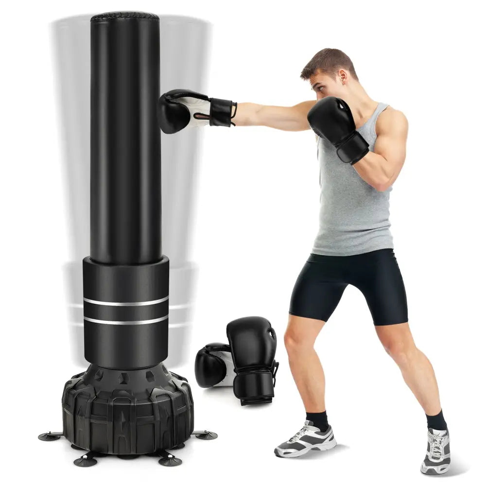 Freestanding Punching Bag 71 Inch Boxing Bag with 25 Suction Cups Gloves and Filling Base - Black - Boxing & Martial