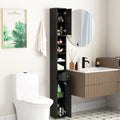 Freestanding Slim Bathroom Cabinet with Drawer and Adjustable Shelves-Black - Black - Floor Cabinets