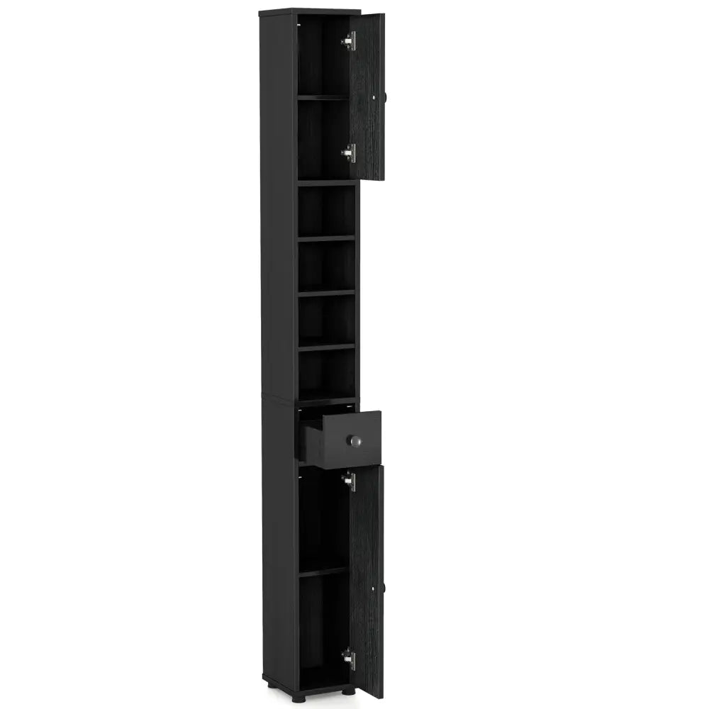 Freestanding Slim Bathroom Cabinet with Drawer and Adjustable Shelves-Black - Black - Floor Cabinets