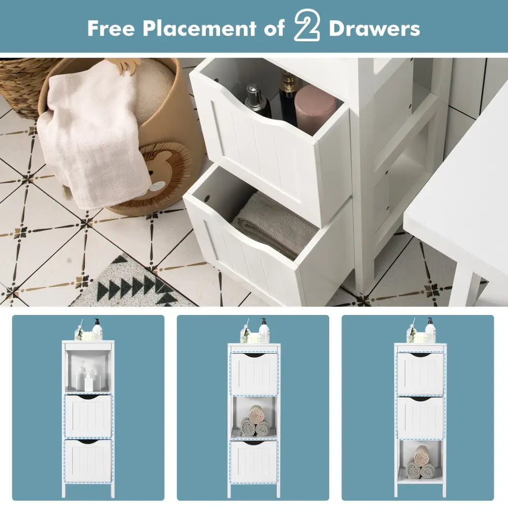 Freestanding Storage Cabinet with 2 Removable Drawers for Bathroom-White - White - Floor Cabinets