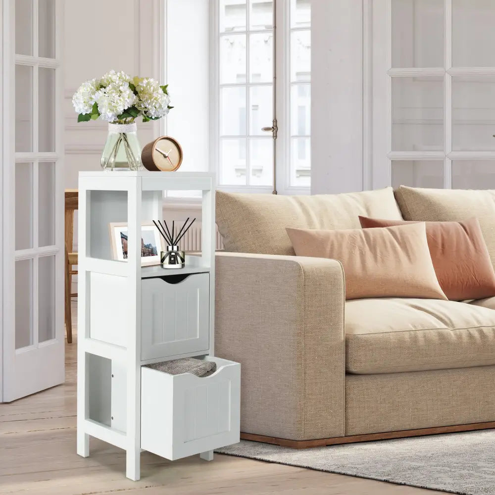 Freestanding Storage Cabinet with 2 Removable Drawers for Bathroom-White - White - Floor Cabinets