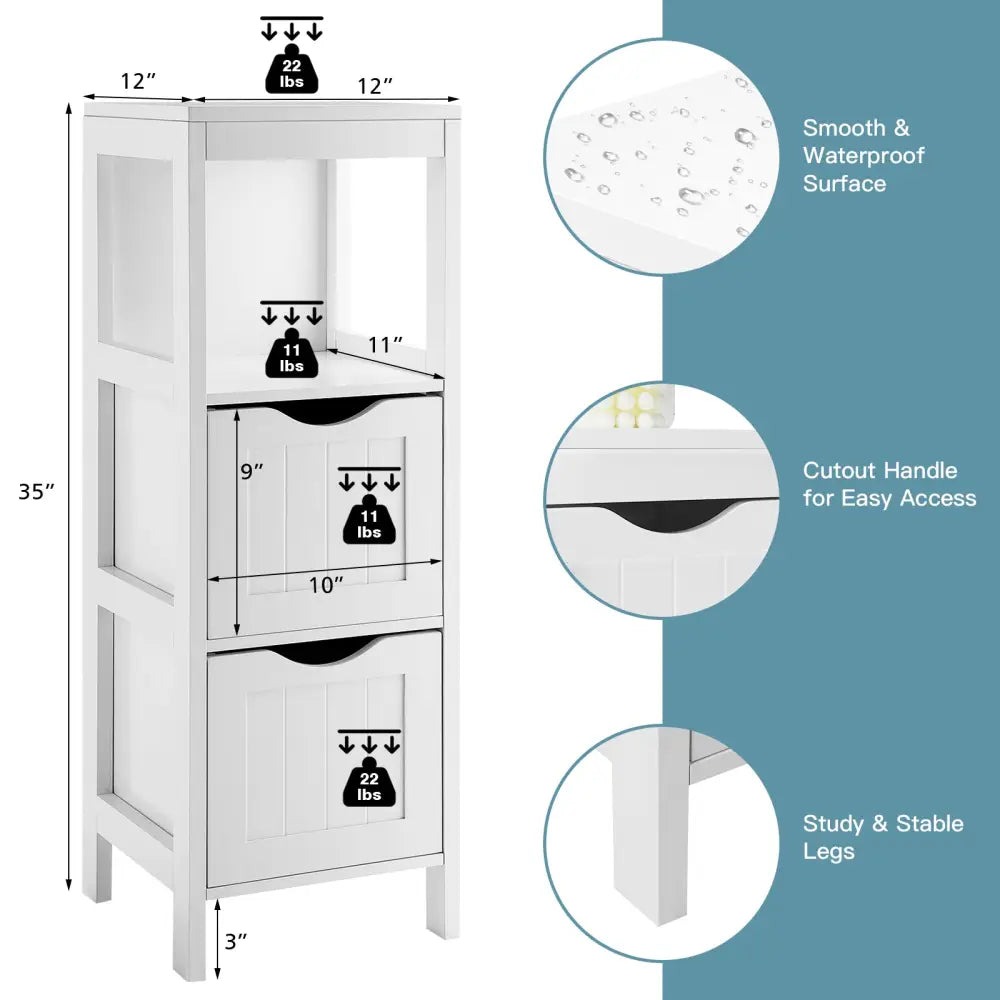 Freestanding Storage Cabinet with 2 Removable Drawers for Bathroom-White - White - Floor Cabinets