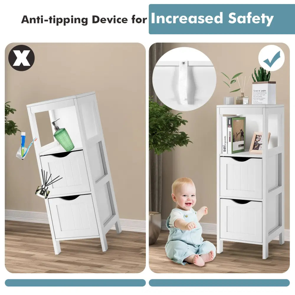 Freestanding Storage Cabinet with 2 Removable Drawers for Bathroom-White - White - Floor Cabinets