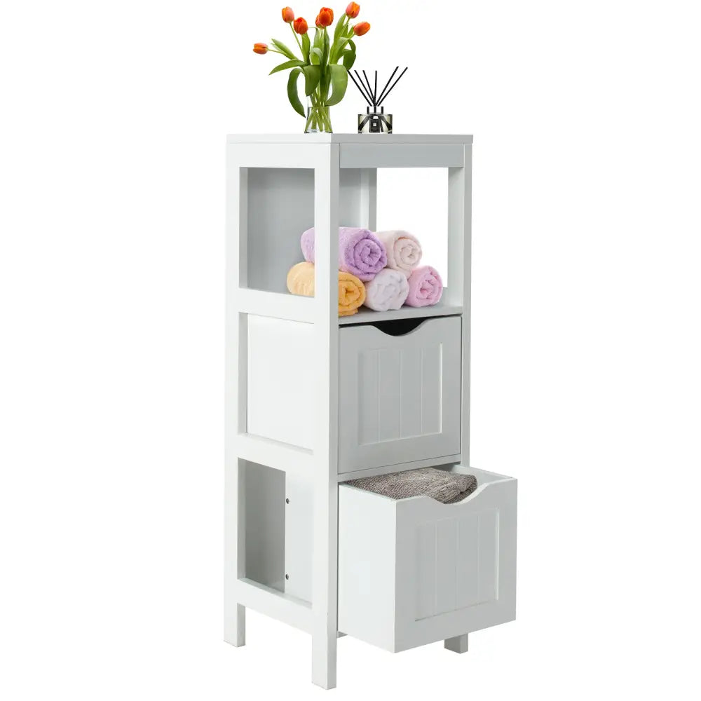 Freestanding Storage Cabinet with 2 Removable Drawers for Bathroom-White - White - Floor Cabinets