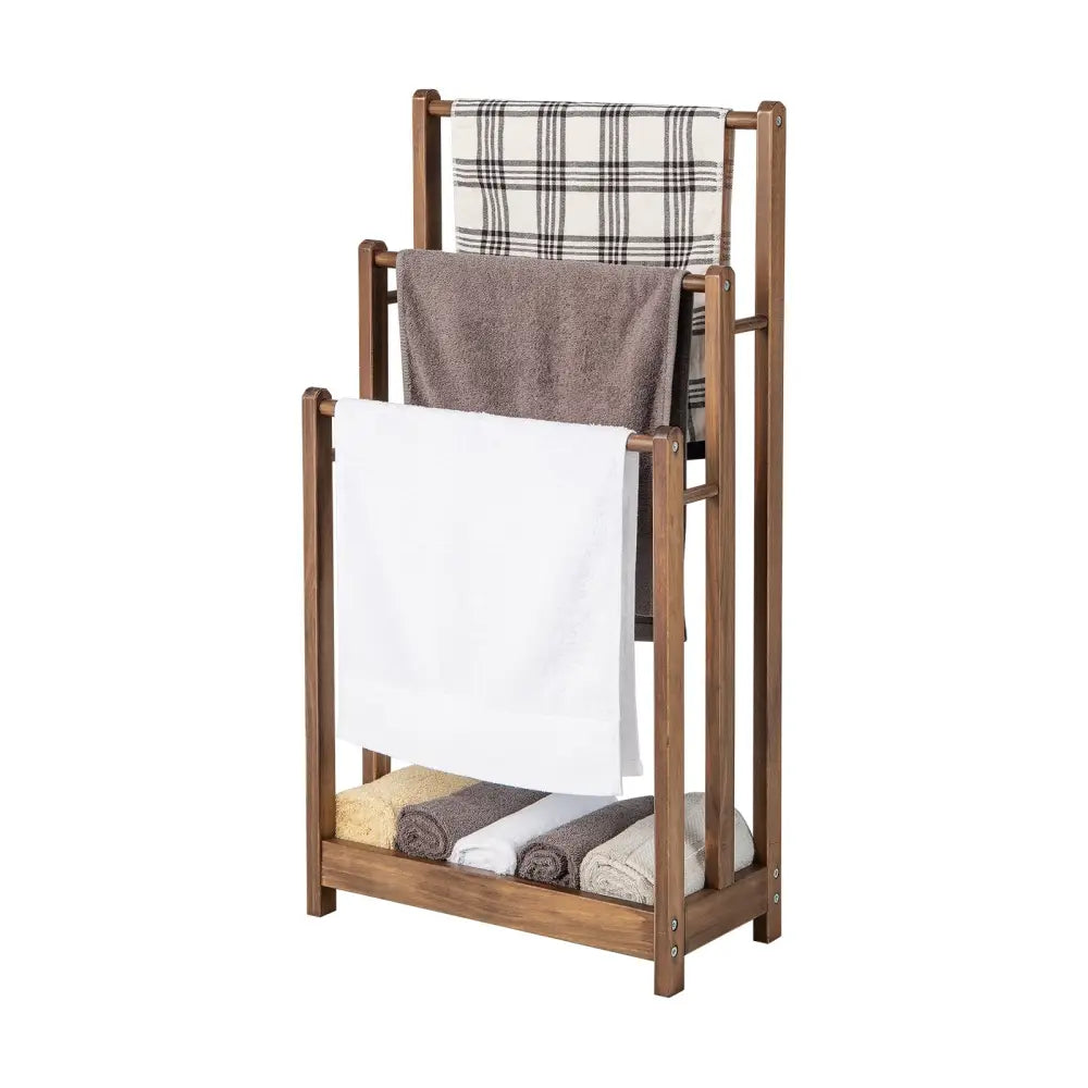 Freestanding Towel Rack 3-Bar Hand Towel Drying Stand with Bottom Storage Shelf-Rustic Brown - Rustic Brown - Towel