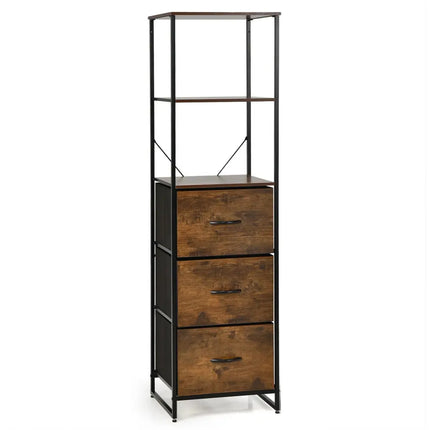 Freestanding Vertical 3 Drawer Dresser with 3 Shelves-Rustic Brown - Rustic Brown - Bookcases