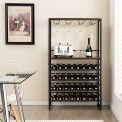 Freestanding Wine Bakers Rack with 4 - Tier Wine Storage and 4 Rows of Stemware Racks - Oasis Home Essentials