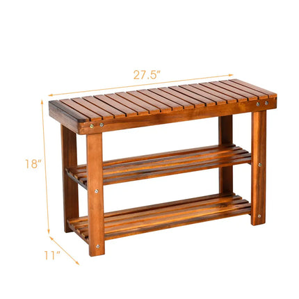 Freestanding Wood Bench with 3-Tier Storage Shelves - Natural - Shoe Racks & Storage Benches