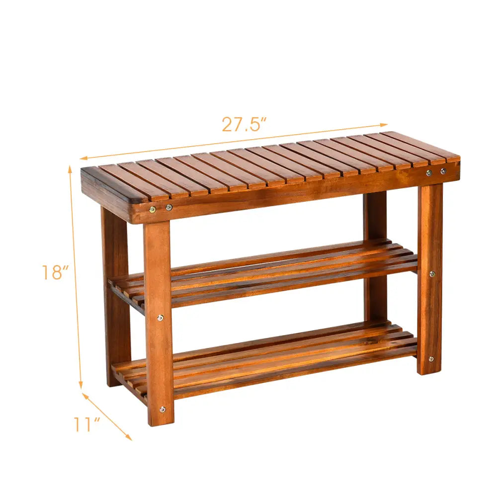Freestanding Wood Bench with 3-Tier Storage Shelves - Natural - Shoe Racks & Storage Benches