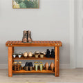 Freestanding Wood Bench with 3-Tier Storage Shelves - Natural - Shoe Racks & Storage Benches