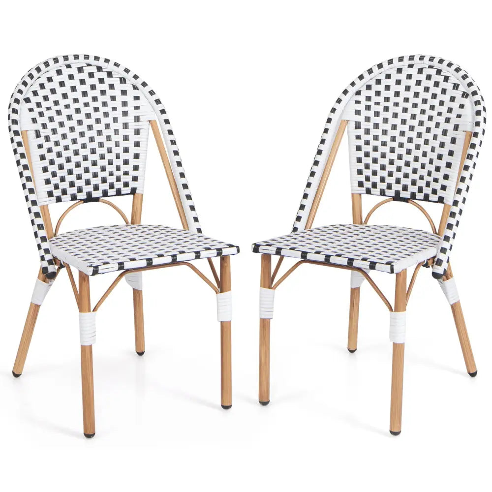 French Bistro Chair Set of 2 with Galvanized Metal Framex-White - White - Patio Dining Chairs