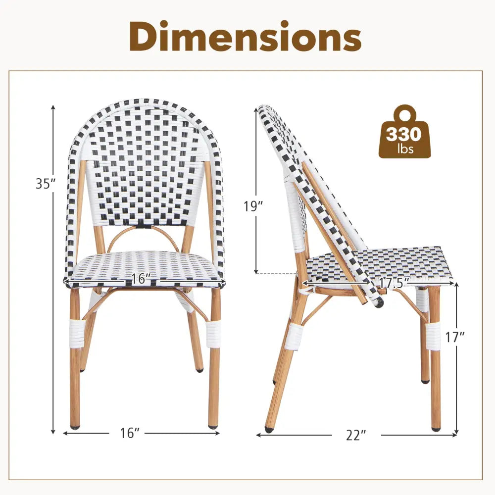 French Bistro Chair Set of 2 with Galvanized Metal Framex-White - White - Patio Dining Chairs