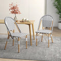 French Bistro Chair Set of 2 with Galvanized Metal Framex-White - White - Patio Dining Chairs