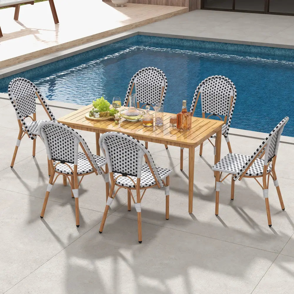 French Bistro Chair Set of 2 with Galvanized Metal Framex-White - White - Patio Dining Chairs